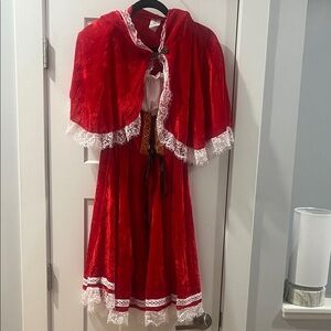 Little Red Riding hood Costume Small Halloween NWOT Red Velvet Dress Lace Trim